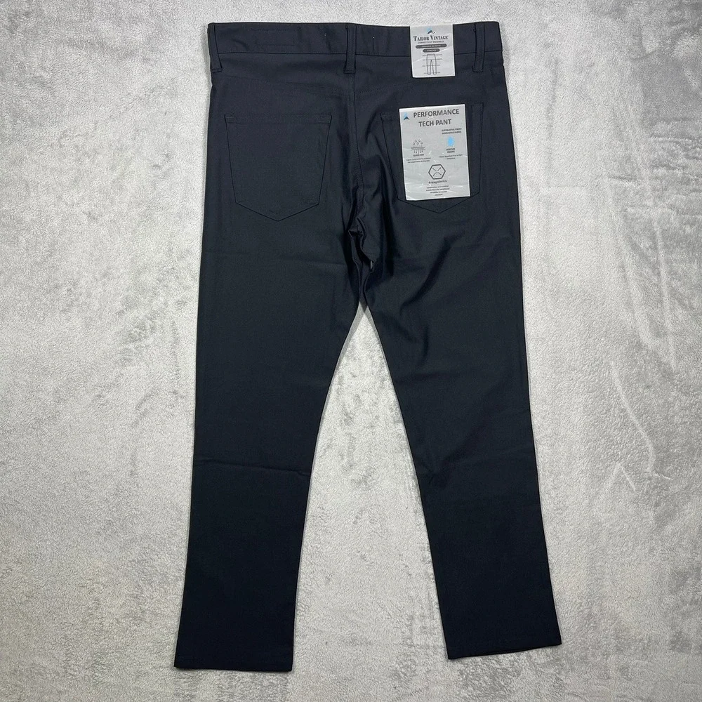 Tailor Vintage Performance Pants Mens 34x30(29 Black New Canaan Slim Fit Stretch